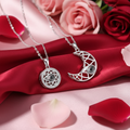 Moon and galaxy matching couple necklaces silver pendant set